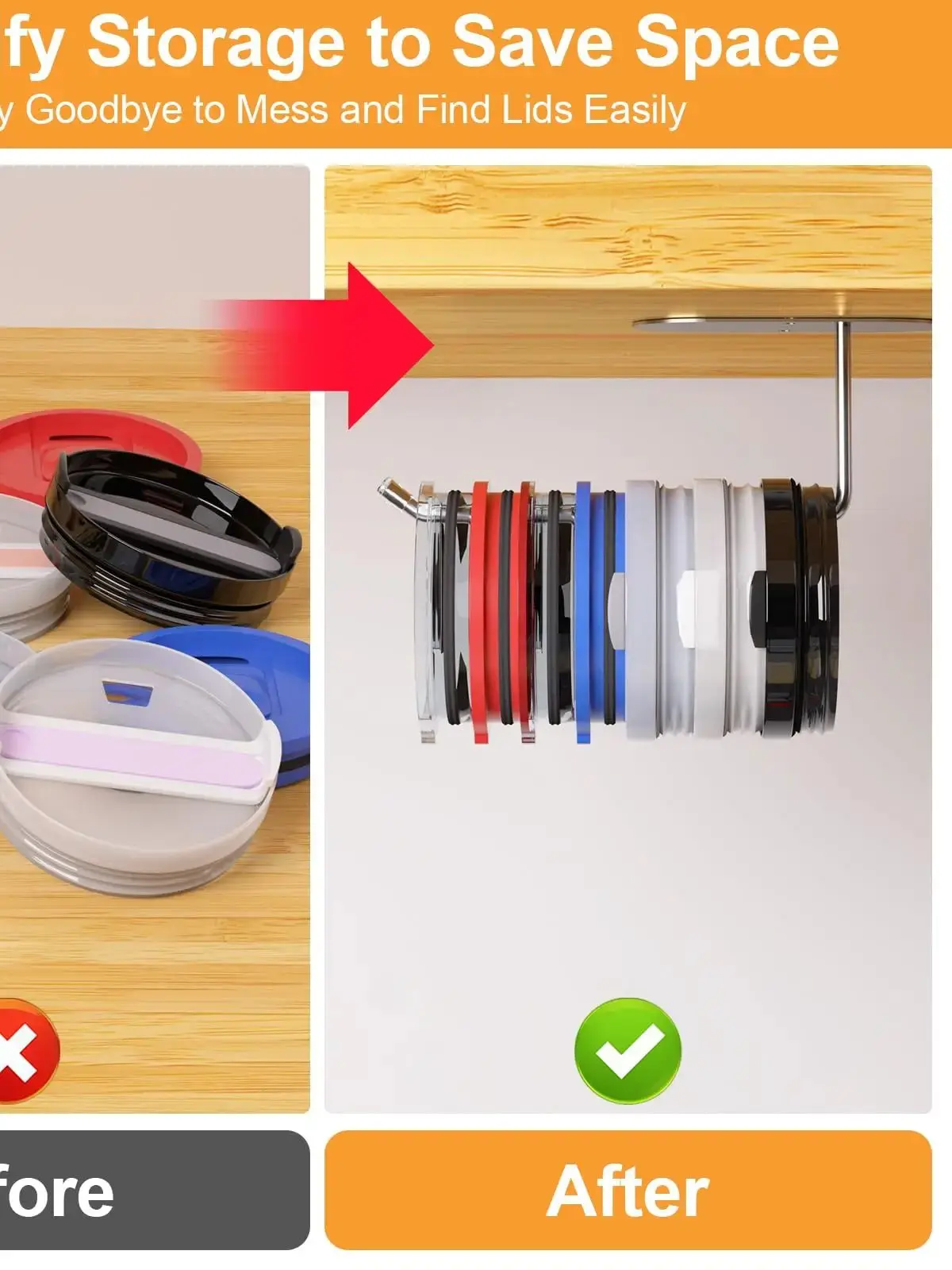 Description Picture 3 of itemTumbler Lid Organizer, Space Saving Cup Lid Organizer for Yeti Tumbler/Stanley Tumbler/Simple Modern Tumbler Lids 2pcs