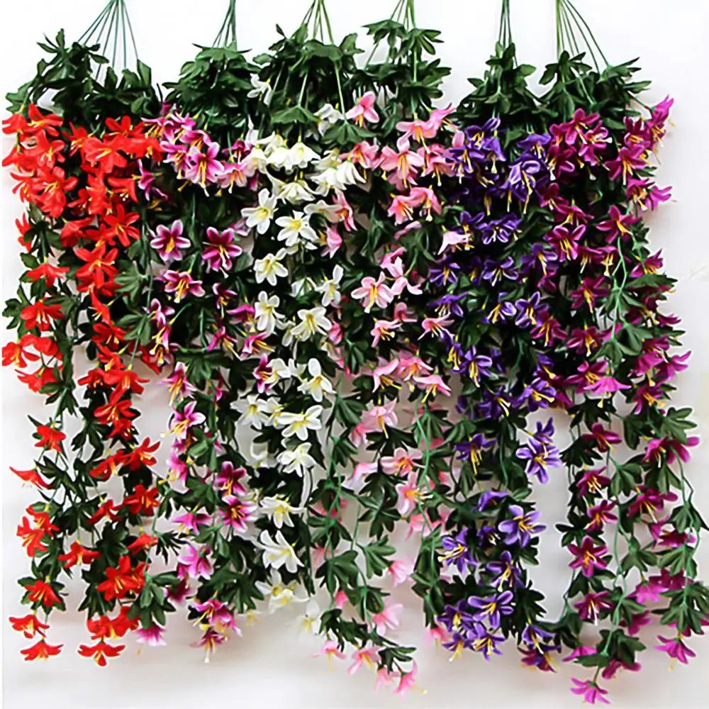 

2Pcs Artificial Small Lily Flower Rattan Wedding Home Wall Hanging Decoration Artificial Flowers Wall Hanging Basket Flower