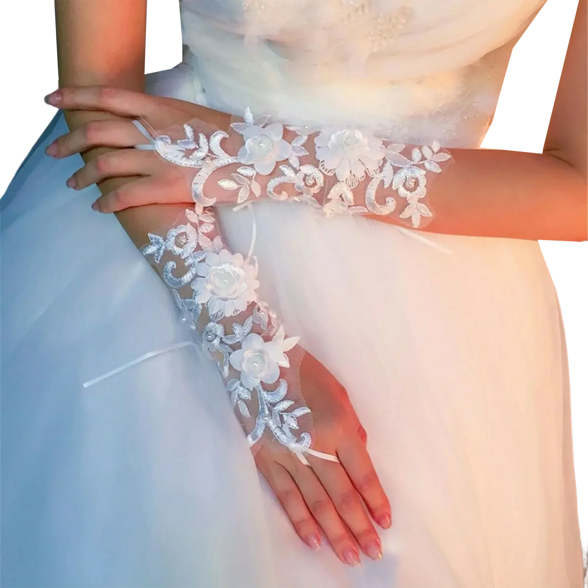 Lace Gloves Wedding Dress Gloves Wedding Sleeve Accessories Bridal Fingerless Lace Embroidery Pearls Finger Photo Decoration Flower Hand