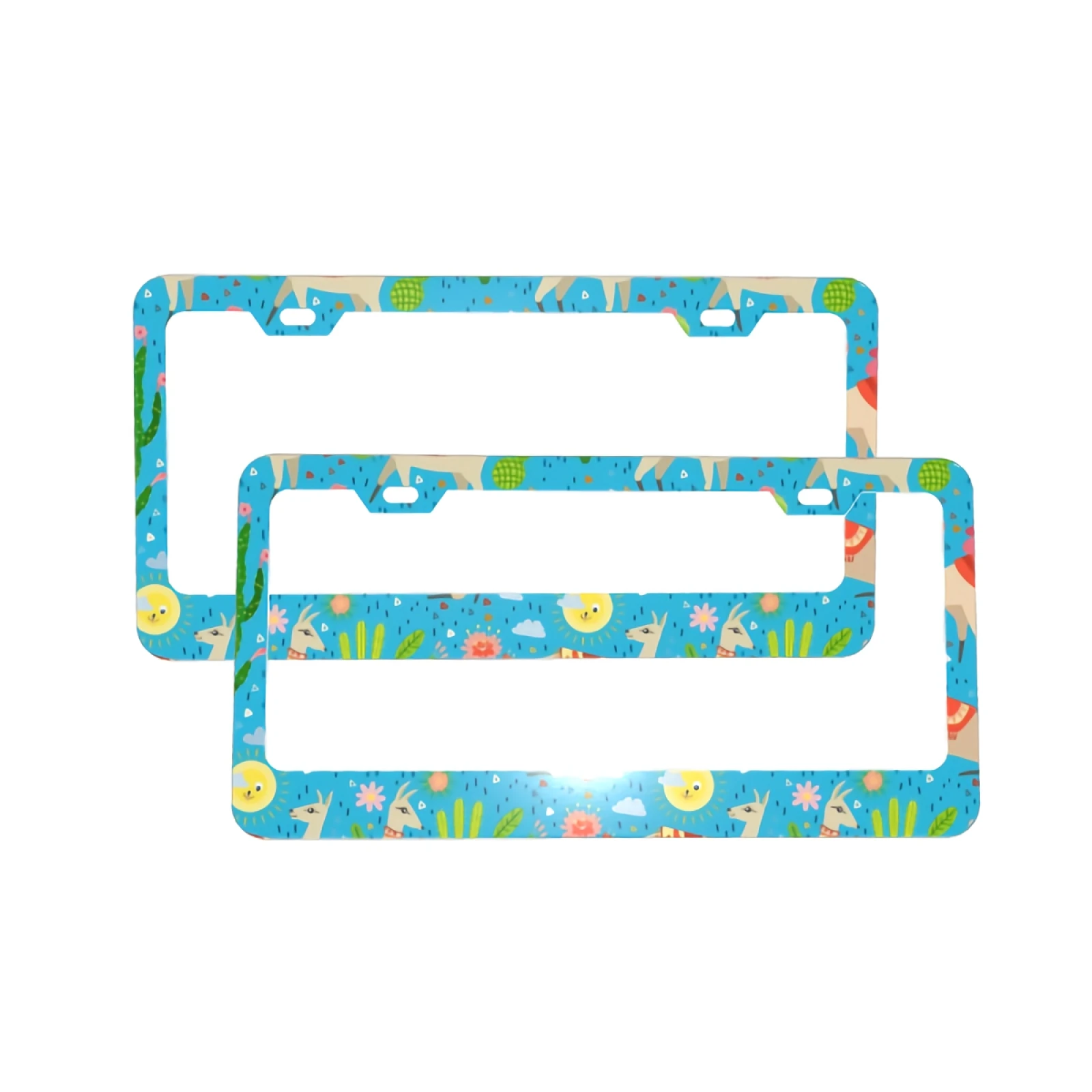 

2 PCS License Plate Frames - Blue Llama Cactus License Plate Covers Car Tag Frame 2 Holes and Screws Car Accessories