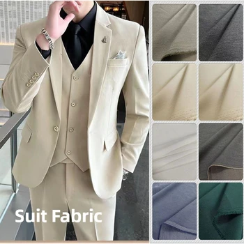 Thin Suit Fabric Women Men By Meters for Uniform Trousers Waistcoat Diy Sewing Cloth Micro-elastic Soft Anti-wrinkle Plain Black 1