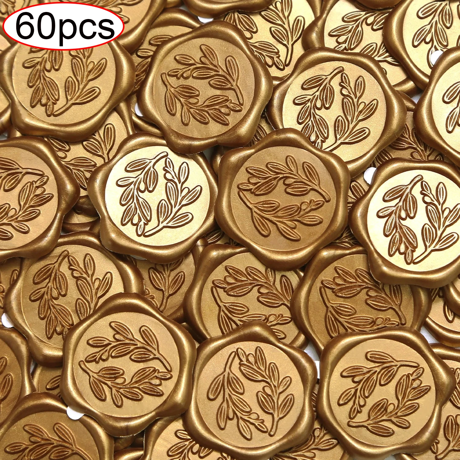 Decorative Stickers Self Adhesive Stickers Custom Stickers Stationery Stickers Paper Stickers Adhesive Stickers Decorative Labels Stickers Handbook Stickers Packaging Stickers Custom Design Stickers 60pcs Wax Seal Stickers Olive Branch Wedding Invitation Envelope Seal Stickers Self-Adhesive Prosecco Light Gold Stickers