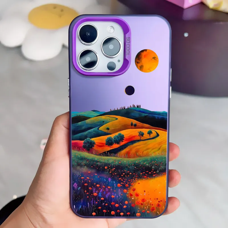Yellow Sunset Mountain Shockproof Matte Laser Phone Case - Natural Scenery Cover