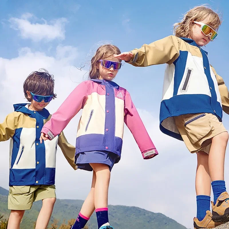 Children Fashion Hooded Outdoor Jacket Windproof Waterproof Breathable Outdoor Sports Coat Camping Hiking Jackets Outwear Parka