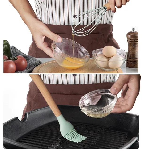 Set 12 Utensili Cucina In Silicone E Legno - Cucchiai, Mescola - Antiaderente E Resistente Al Calore - Foto 8
