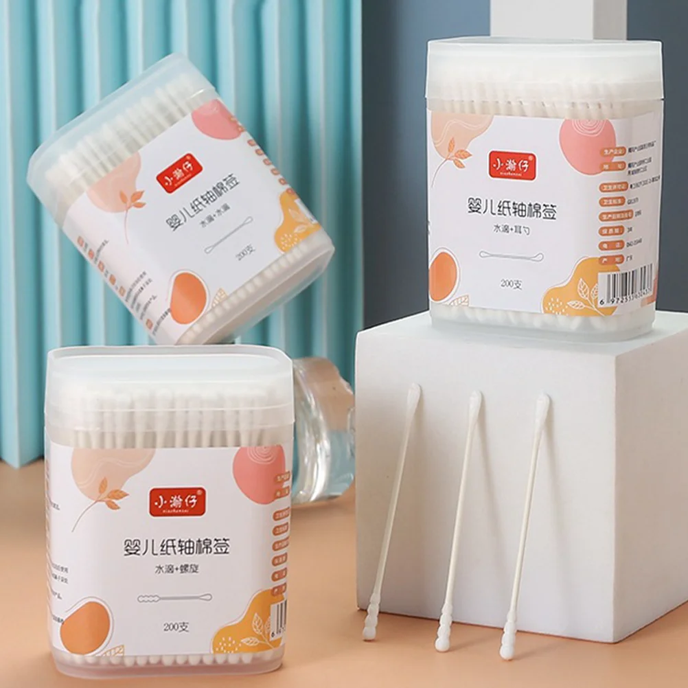 200 Pcs Cotton Swab Stick Baby Ear Cleaning Wax Swabs Disposable Double-headed Absorbent Earwax 3