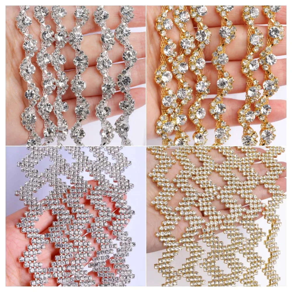 

5 Yards New Rhinestone Glass Applique Trim Chain Glitter Clear Crystal Trim Ribbon Sewing Accessories for DIY Clothes Shoes Bags