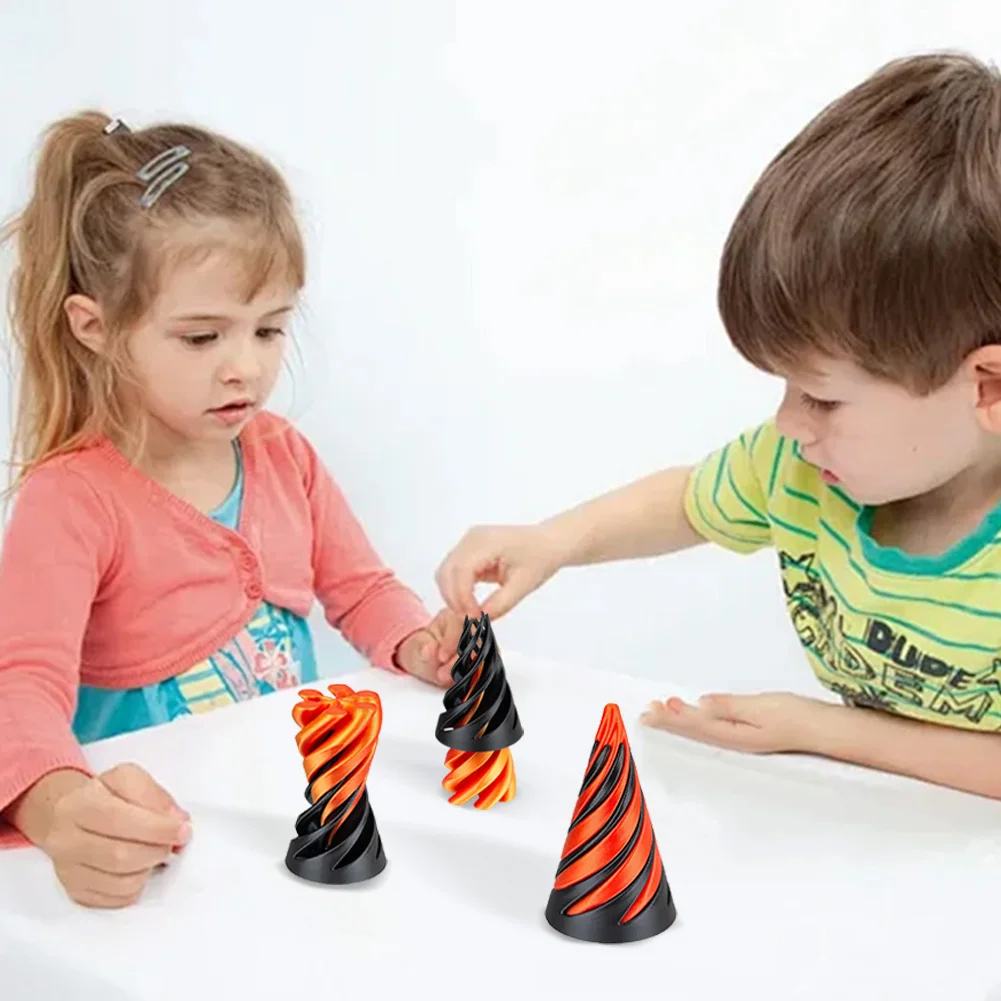 3-1pc 3D Printed Spiral Cone Toy Impossible Pyramid Passthrough Sculpture Fidget Anti Stress Toy for Kids
