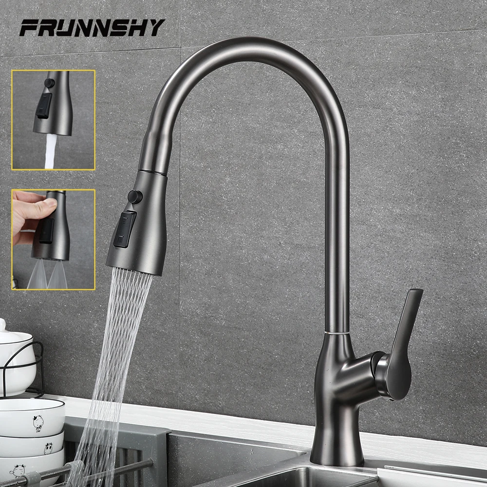

Серый кухонный смеситель, выдвижной смеситель для раковины, гибкий кухонный смеситель, смеситель с 3 вариантами распыления, смесители для воды с креплением на раковину FR504