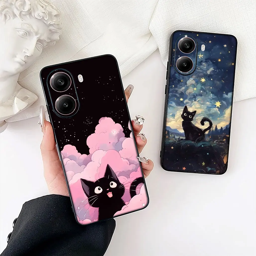 Anime Black Meow Kitten Cat Soft Phone Case