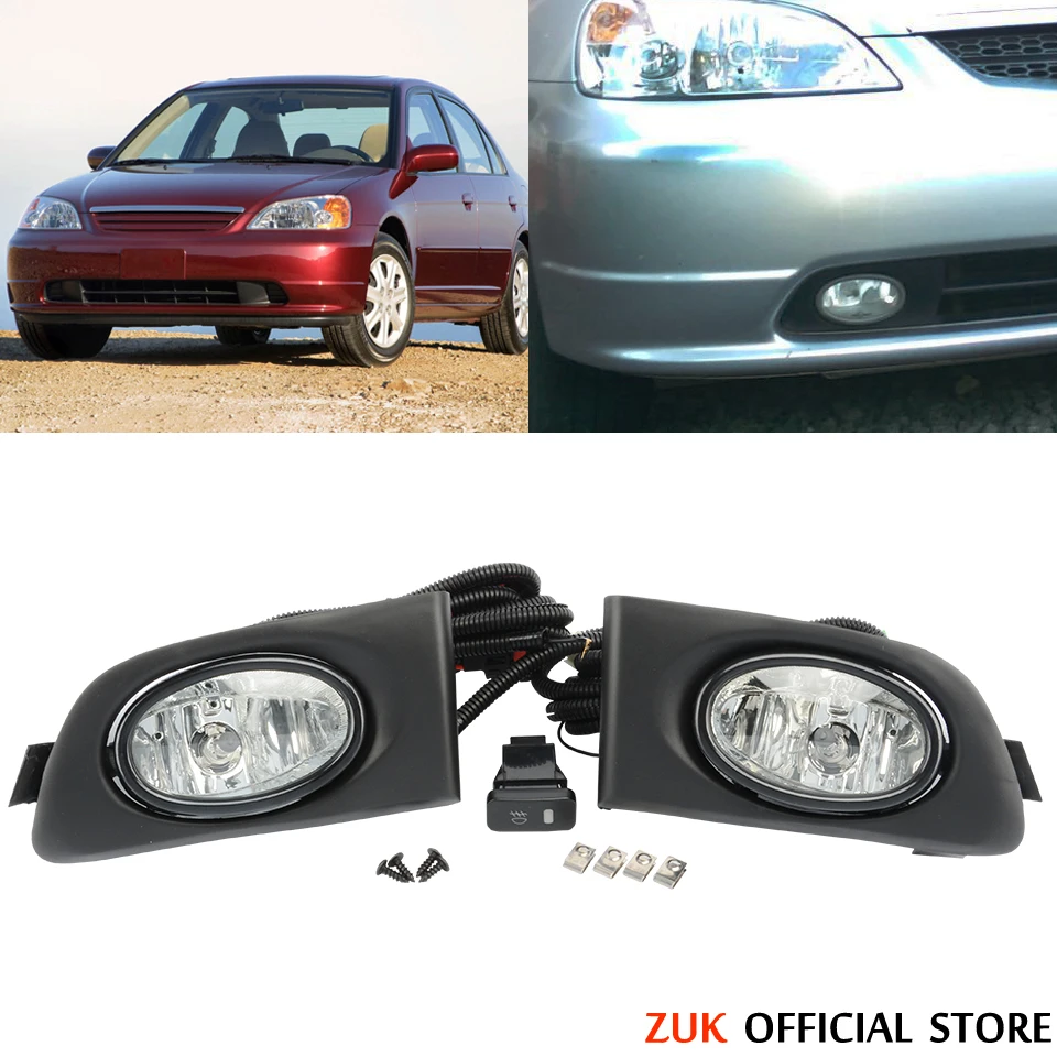 

ZUK For HONDA Civic 2001 2002 ES Car Front Bumper Fog Light Anti-Fog Lamp Set Foglight Foglamp Kit With Cables Switch Bulbs