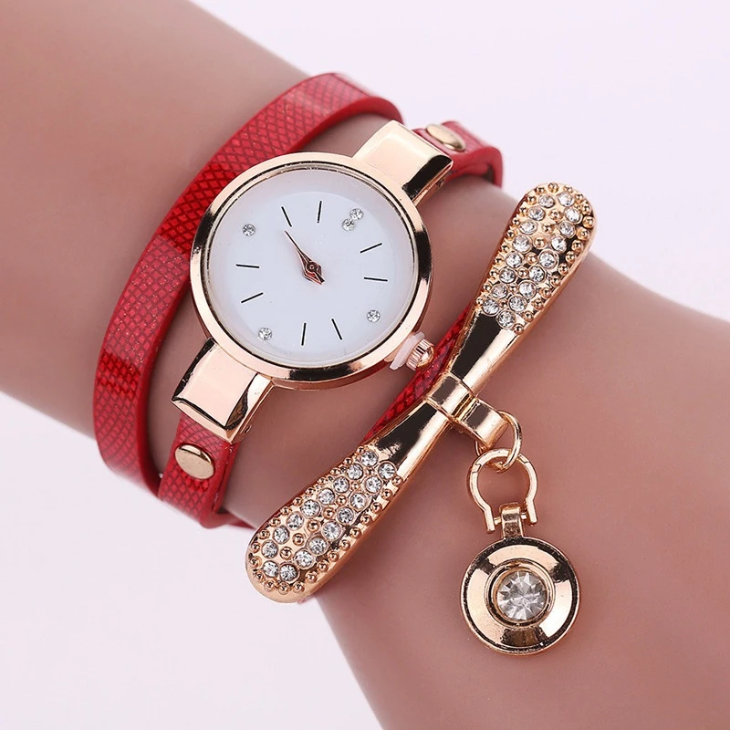 2022 Fashion Casual Ladies Watch Bracelet Watch Women Leather Rhinestone Quartz Watch for Gift
