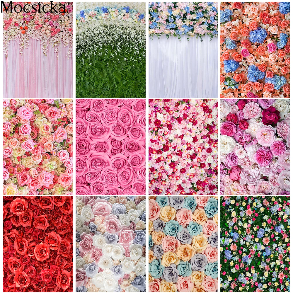 

Wedding Rose Photography Backdrop Flowers Romantic Scene Background Photo Studio Supplies Floral Bridal Shower Professional Prop