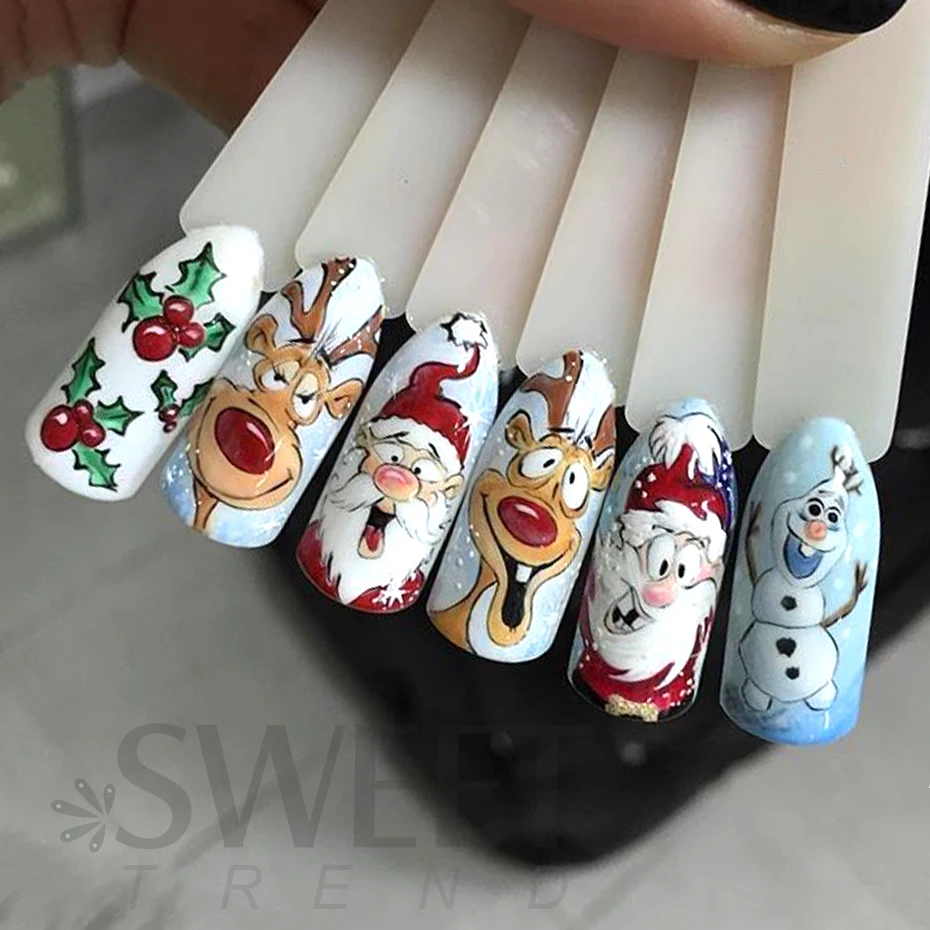 Nail Stickers Nail Art Decoration Nail Decals Merry Christmas Penguin Nail Art Sticker 3D Slider Deer Santa Claus Decal New Year Nail Decorations Sticker Manicure Accessories