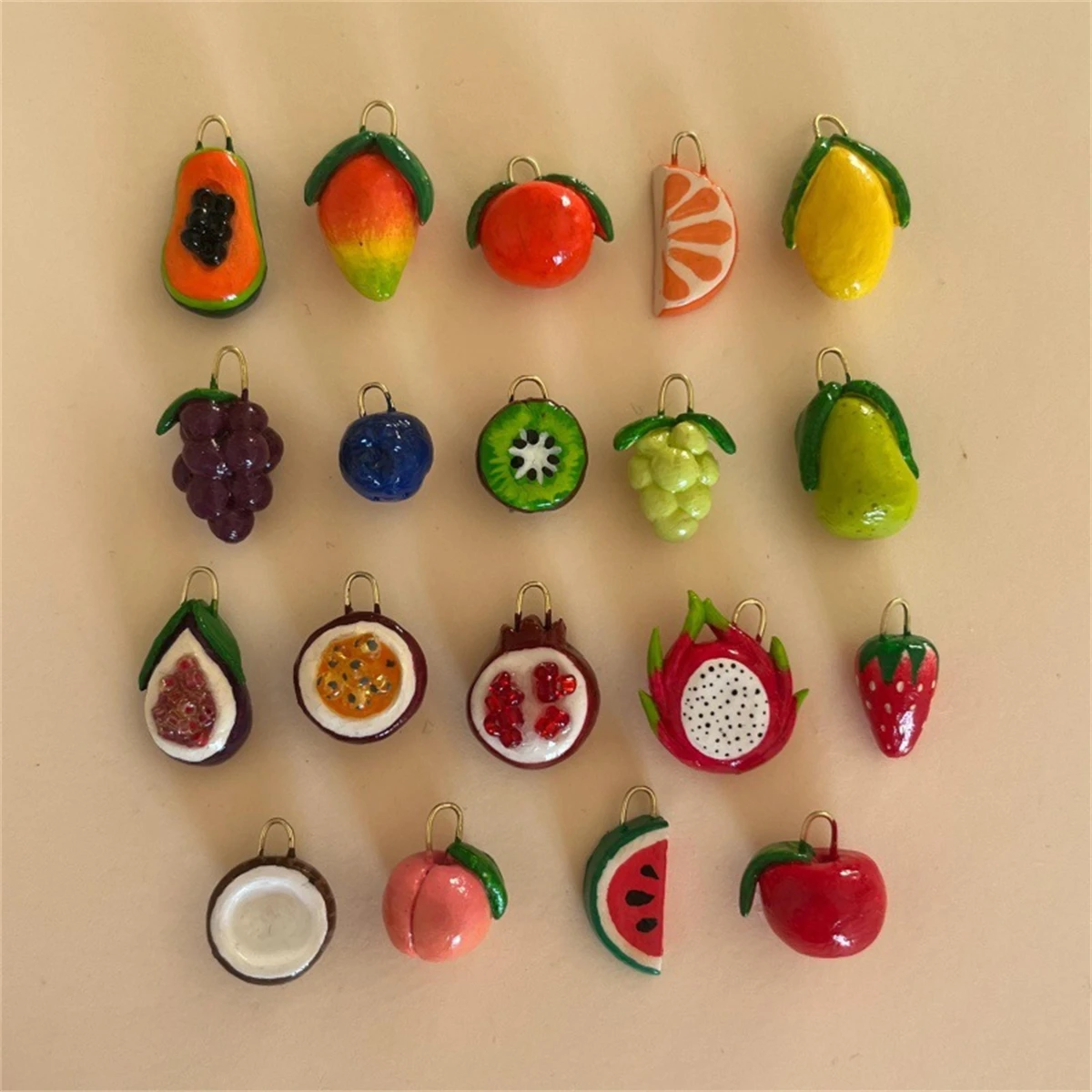 Nischen-Anhänger aus Edelstahl mit frischen Früchten, handgefertigte DIY-Accessoires aus Papaya und Mango