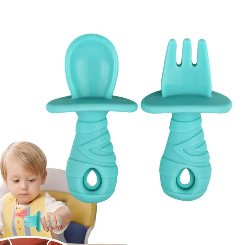 

Baby Fork And Spoon Set Soft Silicone Baby Spork And Spoon Cutlery Set Bite-Resistant Dishwasher Safe Baby Feeding Utensils For