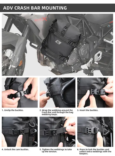 Borsa Paraurti Moto Rhinowalk 6L Impermeabile - Borsa Laterale Con Sistema MOLLE, Nero - Foto 11