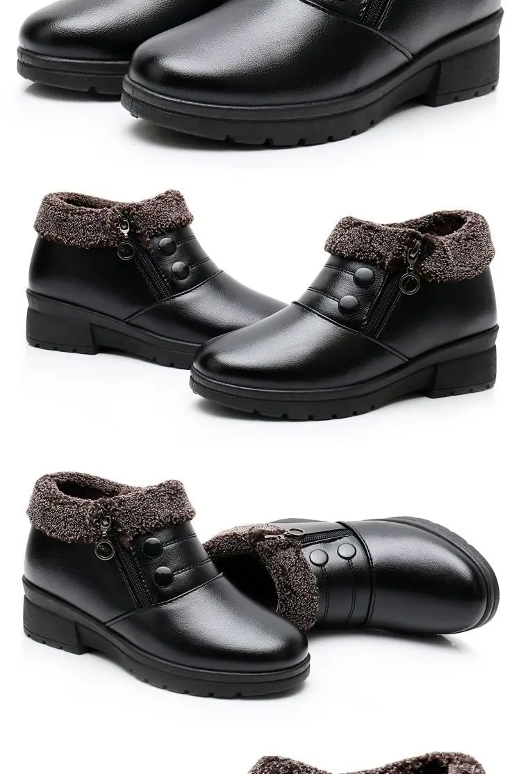 أحذية شتوية مبطنة بالصوف الدافئ بجزء سفلي مسطح ومضادة للانزلاق أحذية الثلوج النسائية القطنية بنمط بكين نعل مطاطي ناعم مريح