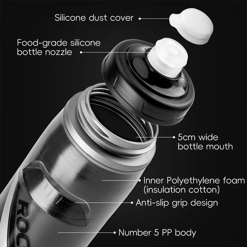 ROCKBROS Cycling Water Bottle 620ml Capacity Bicycle Insulated Bottle Cool Water Kettle Outdoor Sports Fitness Bike Accessories