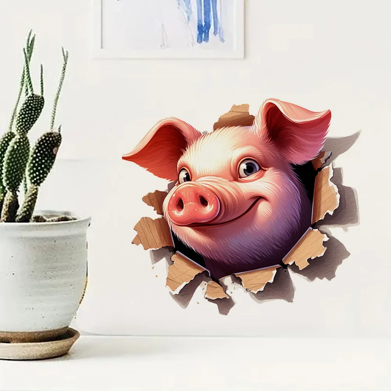 90856# 3D Cute Pig Wall Decal Reusable Sticker for Living Room Aesthetic Room Decoration Easy to Beautify Your Home