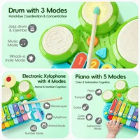 3 in 1 Baby Musical Toys, Piano Keyboard Xylophone Drum Set, Baby Piano for Toddlers 1-3, Drum Set for Toddlers 1-3, Baby Toys 6-12 Months Boys Girls 4