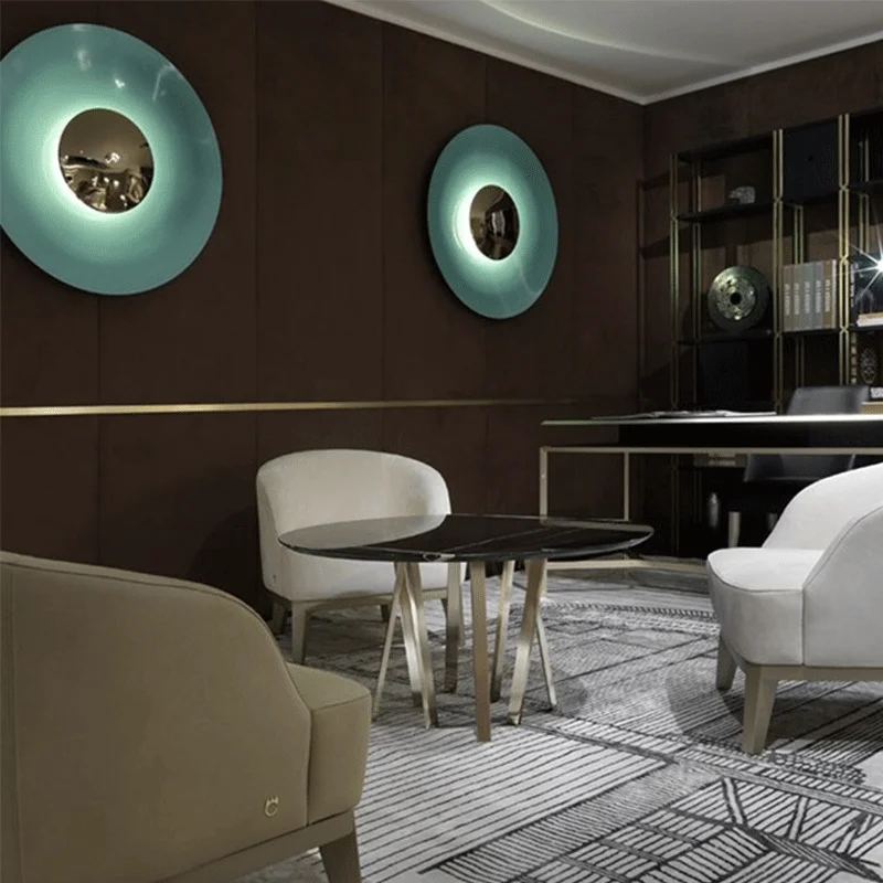 

Color Modern Minimalist Wall LED Lamp Light Porch Bedroom Bedside Lighting Decoration Round Circle Background UFO Indoor Sconces