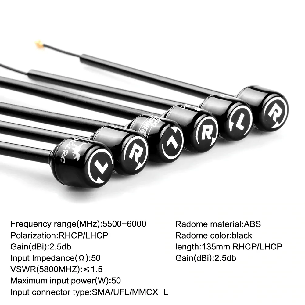 HGLRC Mini Long Range Hammer Antenna Mini RHCP LHCP Spin SMA UFL MMCX Angle 5.8G 2.5dBi 135mm RC FPV Racing Drone
