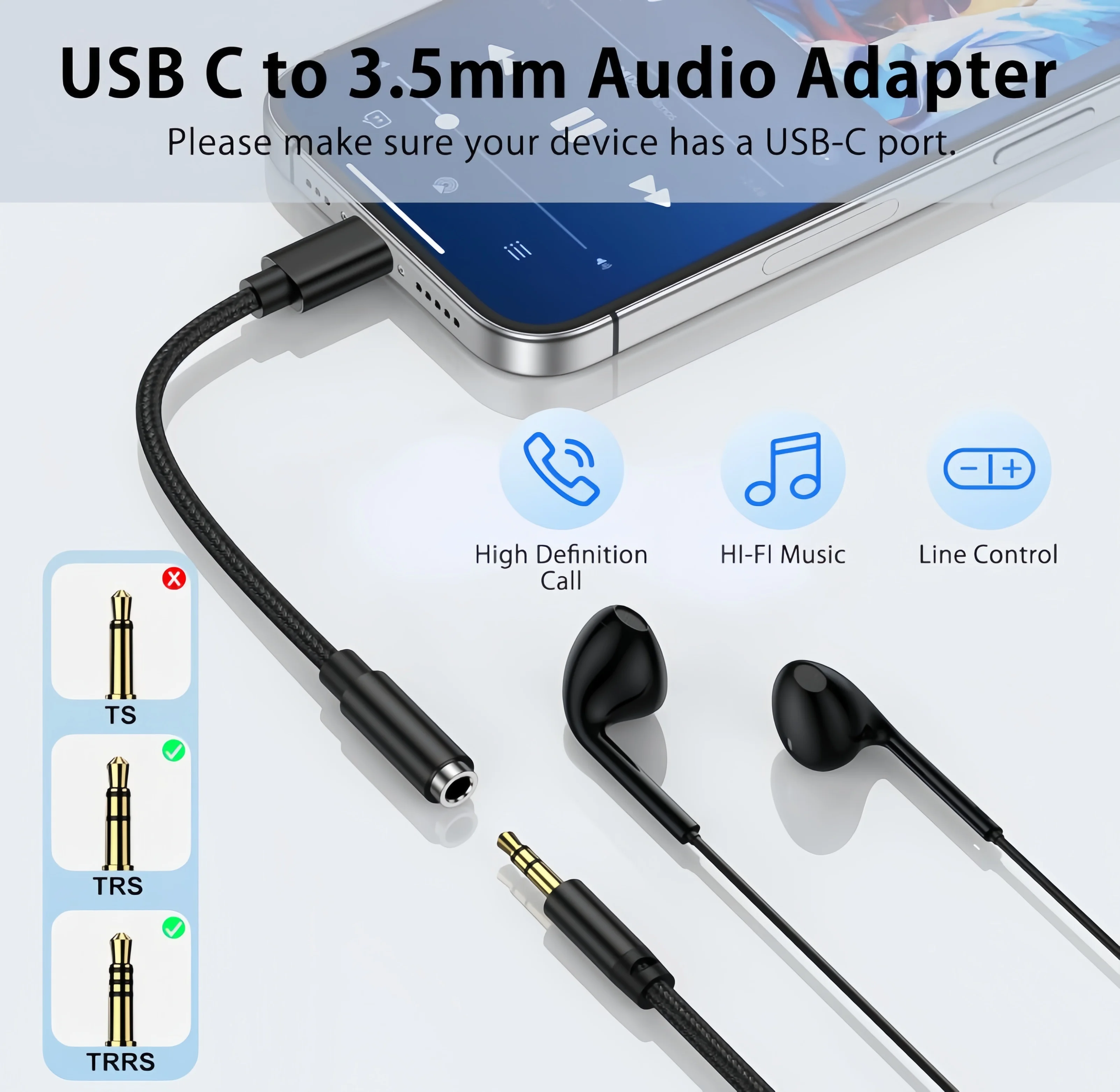 USB C-3.5mm 오디오 어댑터 삼성 타입 C-헤드폰 잭 어댑터 Aux 동글 케이블