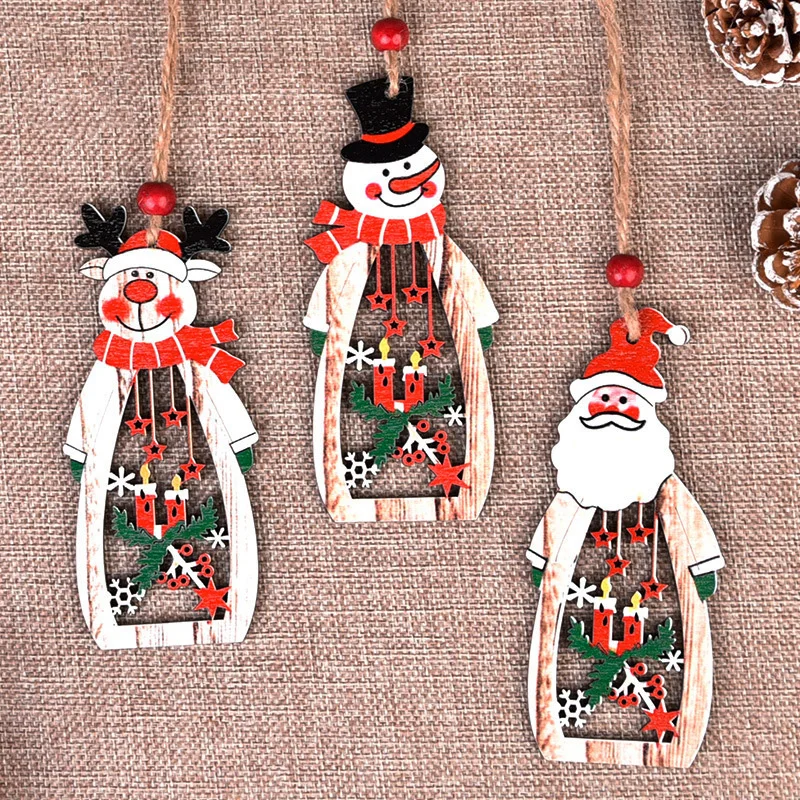 Christmas Wooden Ornaments DIY Xmas Tree Pendants Hanging Decorations Wood Craft For Home New Year Decor Kids Gifts