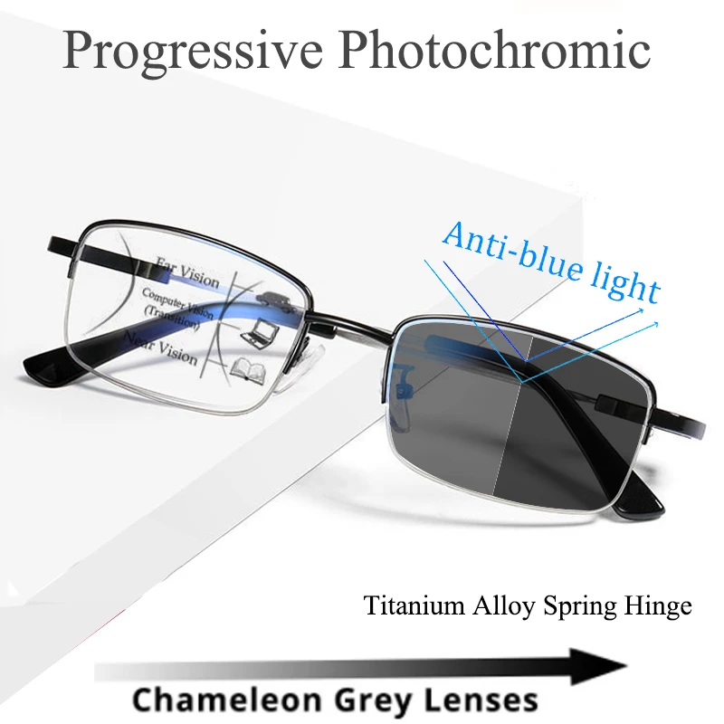 Ульсветильник фотохромные прогрессивные очки для чтения для мужчин и женщин, полная оправа, анти-голубые компьютерные очки с мультифокусом от 1,0 до 4.