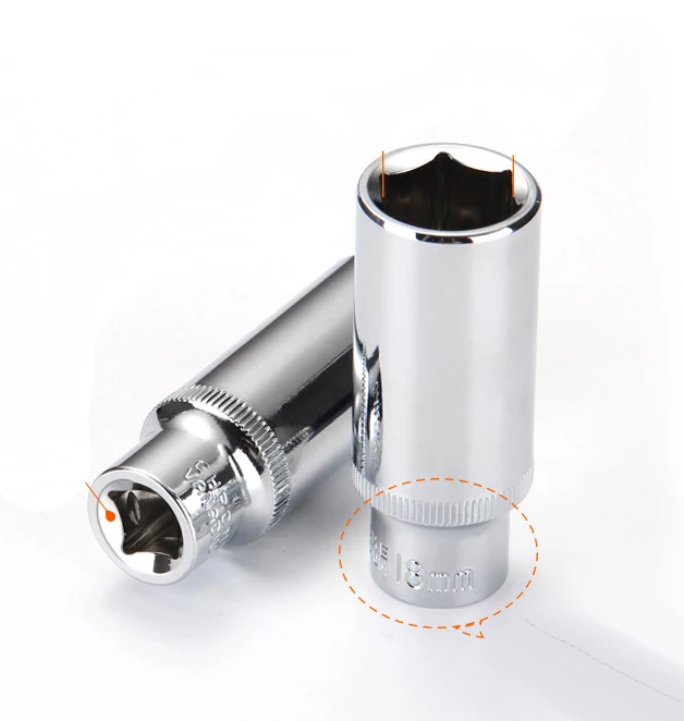 1PC 3/8inch Deep Socket Adapter Hex Socket Wrench Heads Ratchet Tool 8-19 Mm For Impact Drivers Hand Tools Accessories Silver