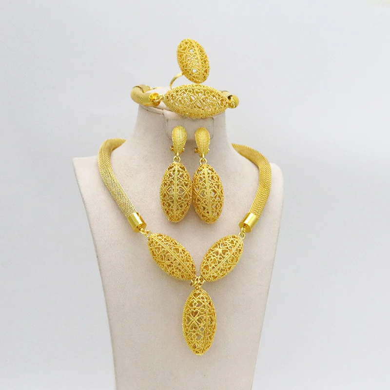 

24k Ethiopian Jewelry African Olive Oval Gold Jewelry Indian Necklace and Earrings for Israel/Sudan/Arabia/Middle East