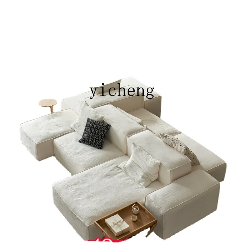 Zf Divano Silent Cream Style Lino Soggiorno Double Face Tofu Block Moderno Minimalista