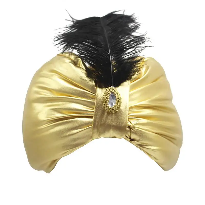 

Gold Turbans Sultan Aladdin Arab Vintage Headwear Novelty Arabian Costume Accessory With Feather Gem For Adults Teens Men &