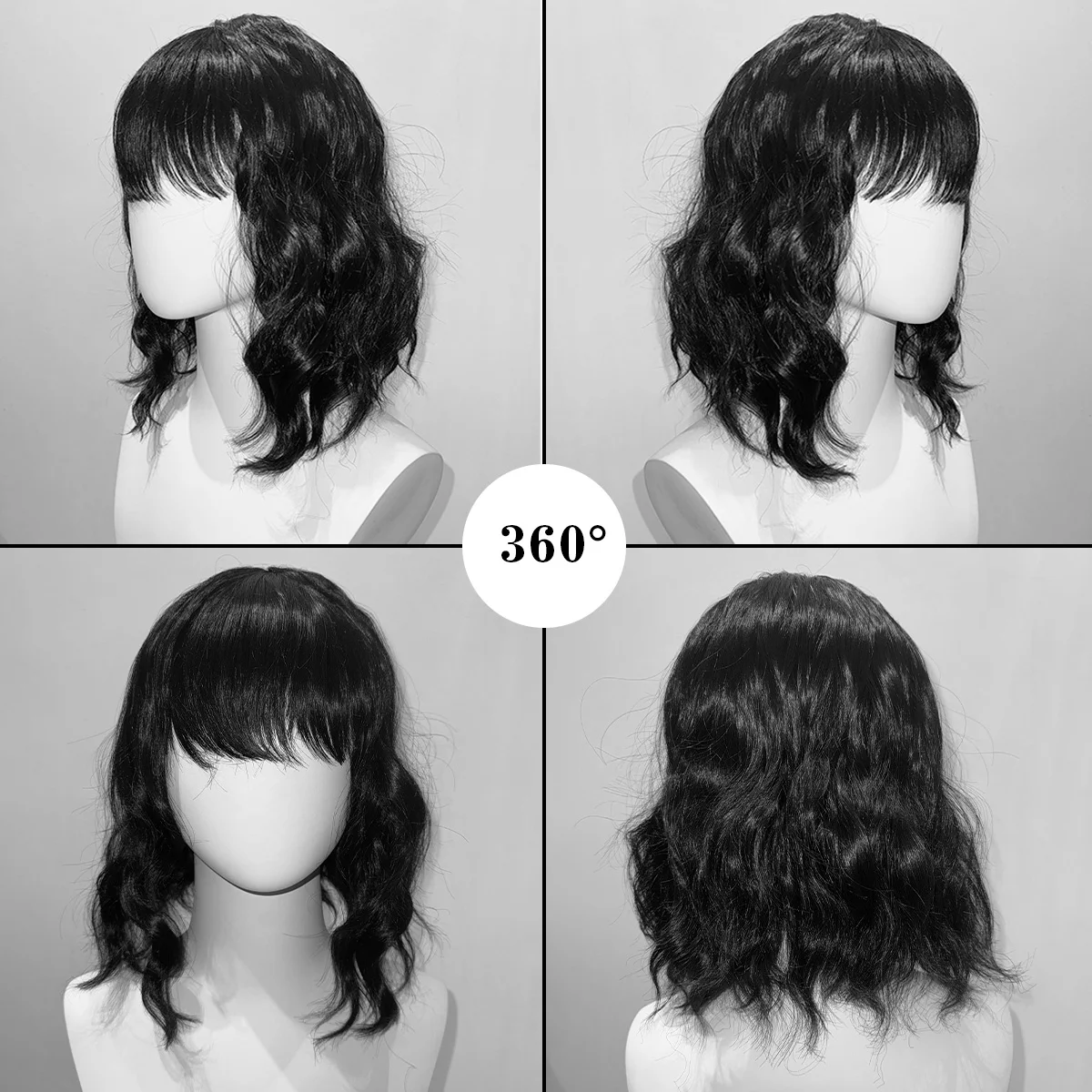 Synthetic Bob Wigs for Cosplay Short Black Wigs for Women 14 Inch Wavy Wig with Bangs Natural Looking Heat Resistant
