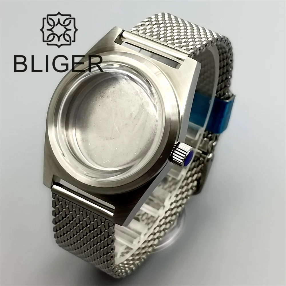 bliger-new-39mm-domed-coated-glass-watch-case-mesh-band-fit-nh35-nh36-eta2824-pt5000-movement-fixed-bezel-flat-sapphire-crystal