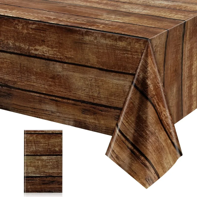 Oudain Tovaglia Rotonda Effetto Legno 213 Cm – 12 Pezzi – Plastica Resistente, Impermeabile E Antimacchia – Vintage Marrone Scuro Per Tavoli Da Cucina, Feste E Picnic - 4