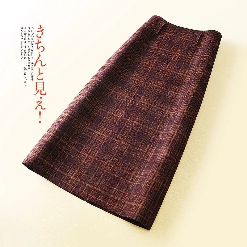 

Women S Woolen Midi Slimming A Line Plaid Skirt With Sweater Pencil Skirt