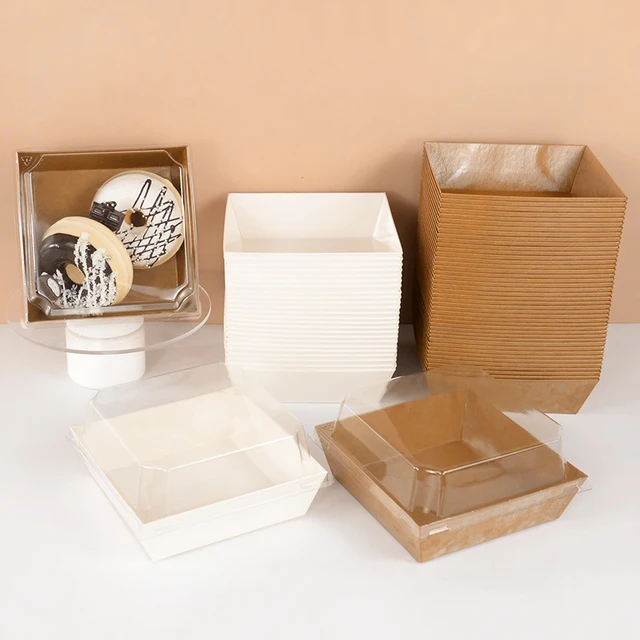 5Pcs Kraft Paper Gift Boxes with Clear Plastic Lid Cover Presents