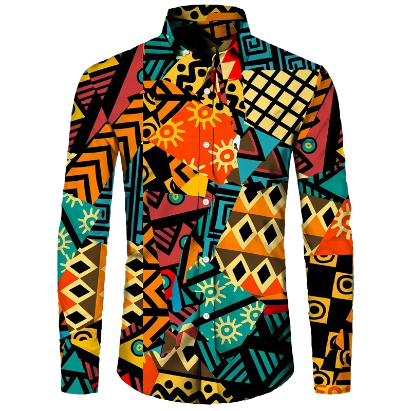 thumbnail image 1 of Camisa con botones para hombre nueva, camisas de manga larga con estampado africano Dashiki, ropa tradicional para parejas, ropa de calle de estilo étnico de hip hop, 1 of 4