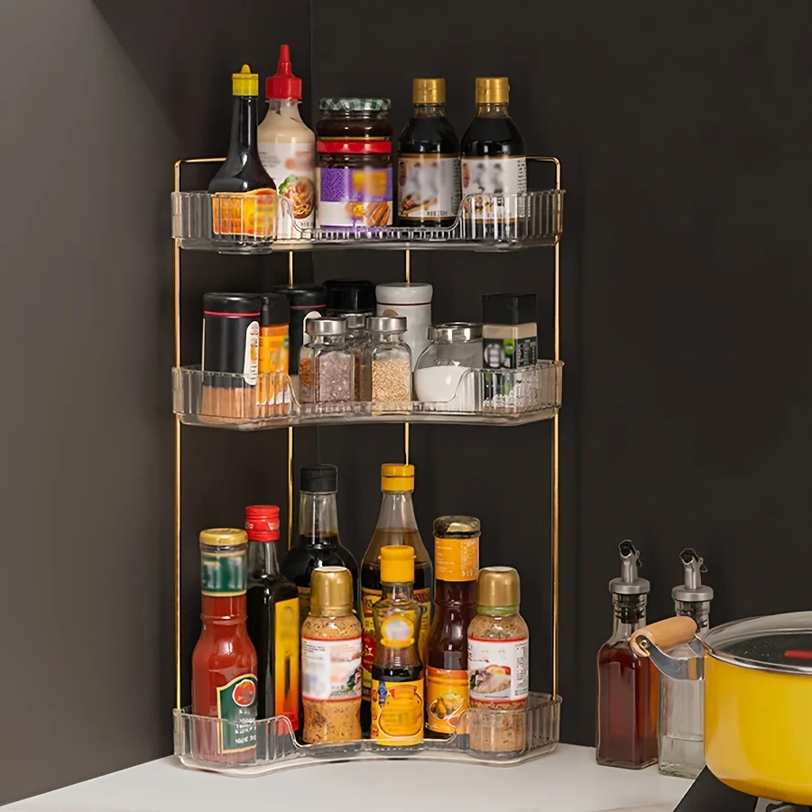 Transparent Multi-Layer Corner Shelf. Space-Saving 1