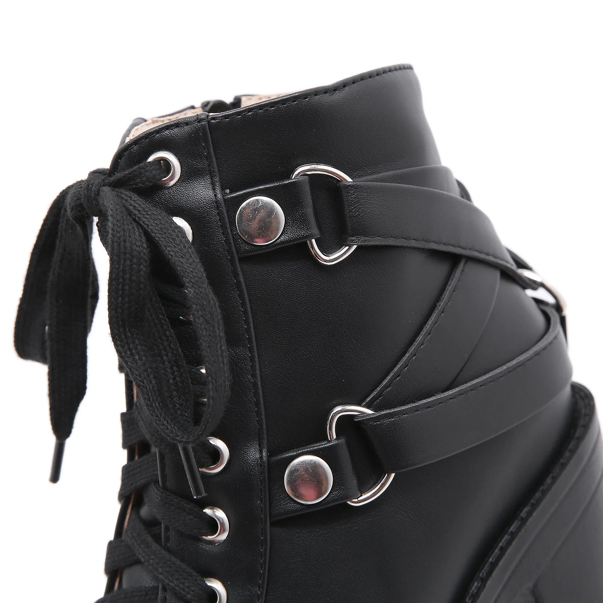 Fashion Black Boots Women Heel Spring Autumn Lace-up Soft Leather Platform Shoes Woman Party Ankle Boots High Heels Punk