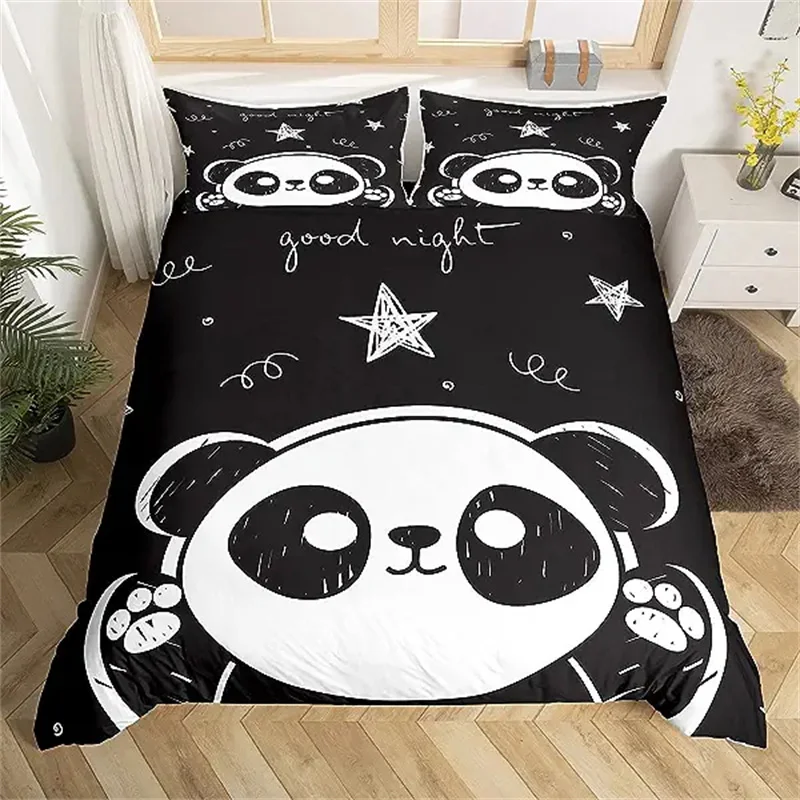 

Panda Bedding Set for Kids Boys Girls White Black Duvet Cover Cute Cartoon Pandas Stars Duvet Cover Animal Bedspread Cover Decor
