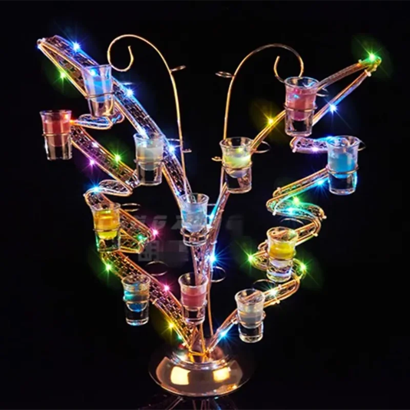 Rechargeable LED Luminous Growing Cocktail Tray Heart Shaped Wine Glass Cup Holder For Bar Disco Club Party Supplies