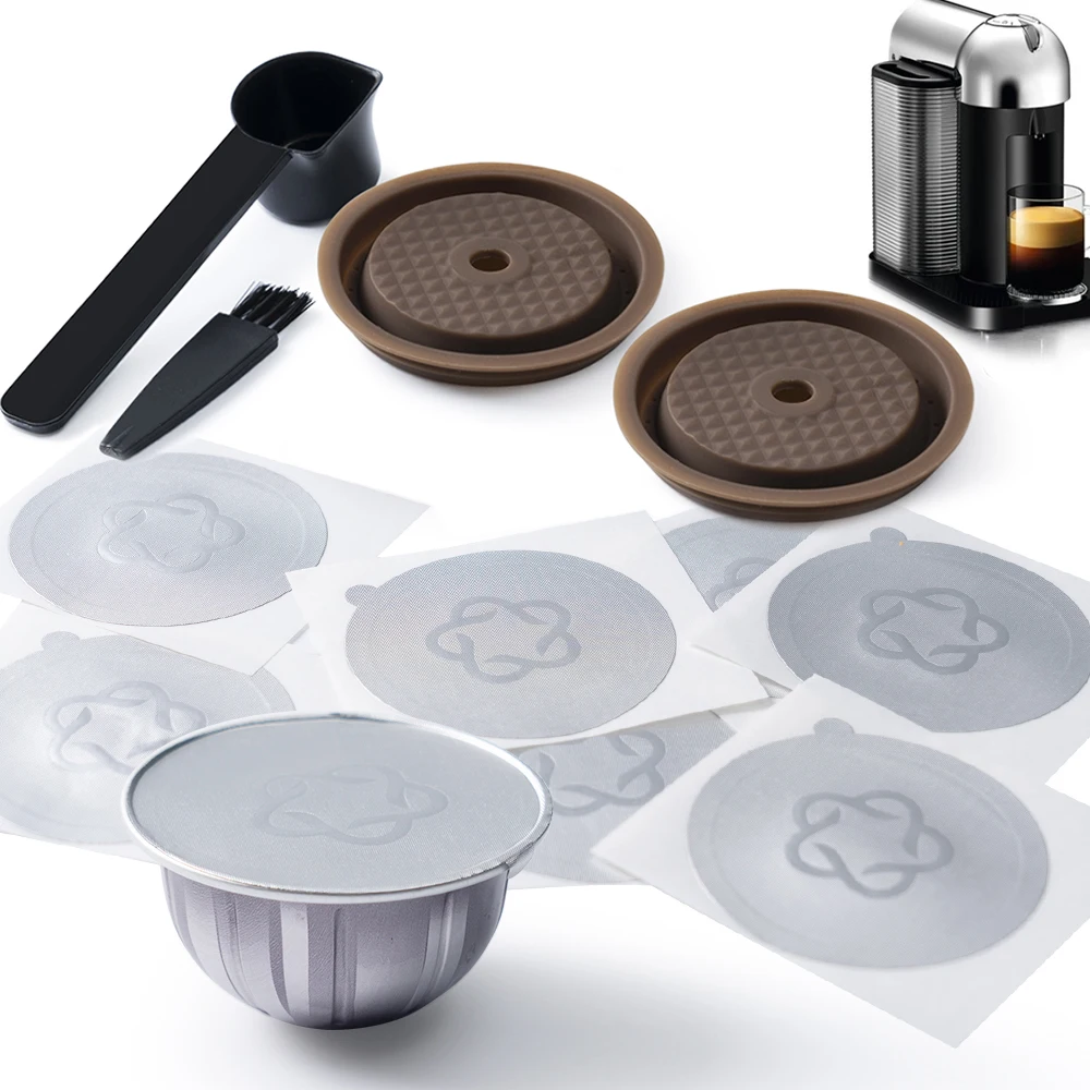 Capsule Riutilizzabili Usa E Getta Capsule Coperchi Guarnizioni In Alluminio Adesivi E Tappi In Silicone Riutilizzabili Set Per Nespresso Vertuo Next 