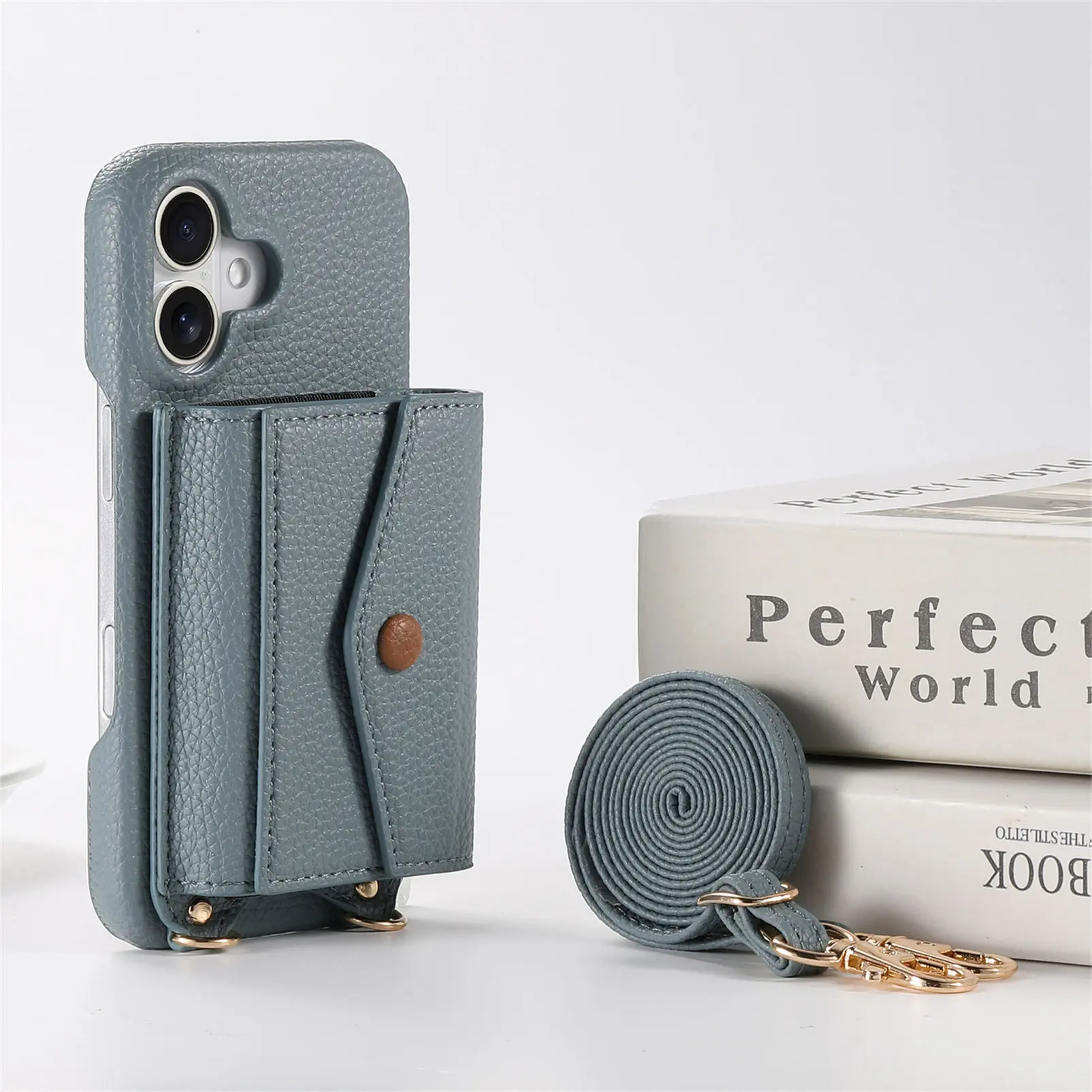 Premium PU Leather Crossbody Wallet Case with Card Holder and Mirror - Shockproof Cover