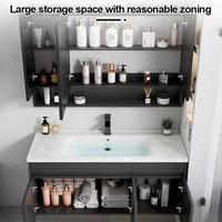 มัลติฟังก์ชั่นห้องน้ํา Vanity โมเดิร์นกระจกตู้แบบบูรณาการอ่างล้างหน้าห้องน้ําตู้อ่างล้างจานเซรามิคเฟอร์นิเจอร์ห้องน้ํา 2