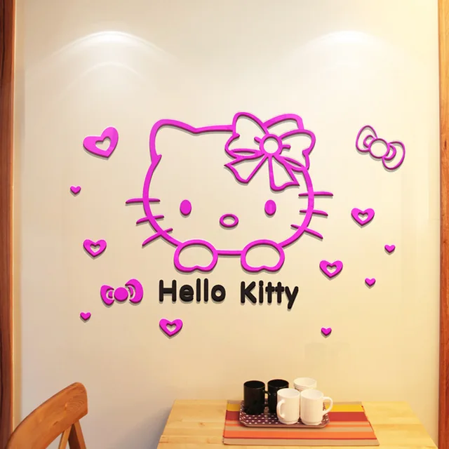 New 4Pcs Kawaii Sanrio Hello Kitty Wall Decor Stickers Girls Chidren 3D  Acrylic Room Decoration Cute Anime Wallpapers Gifts 2023 - AliExpress