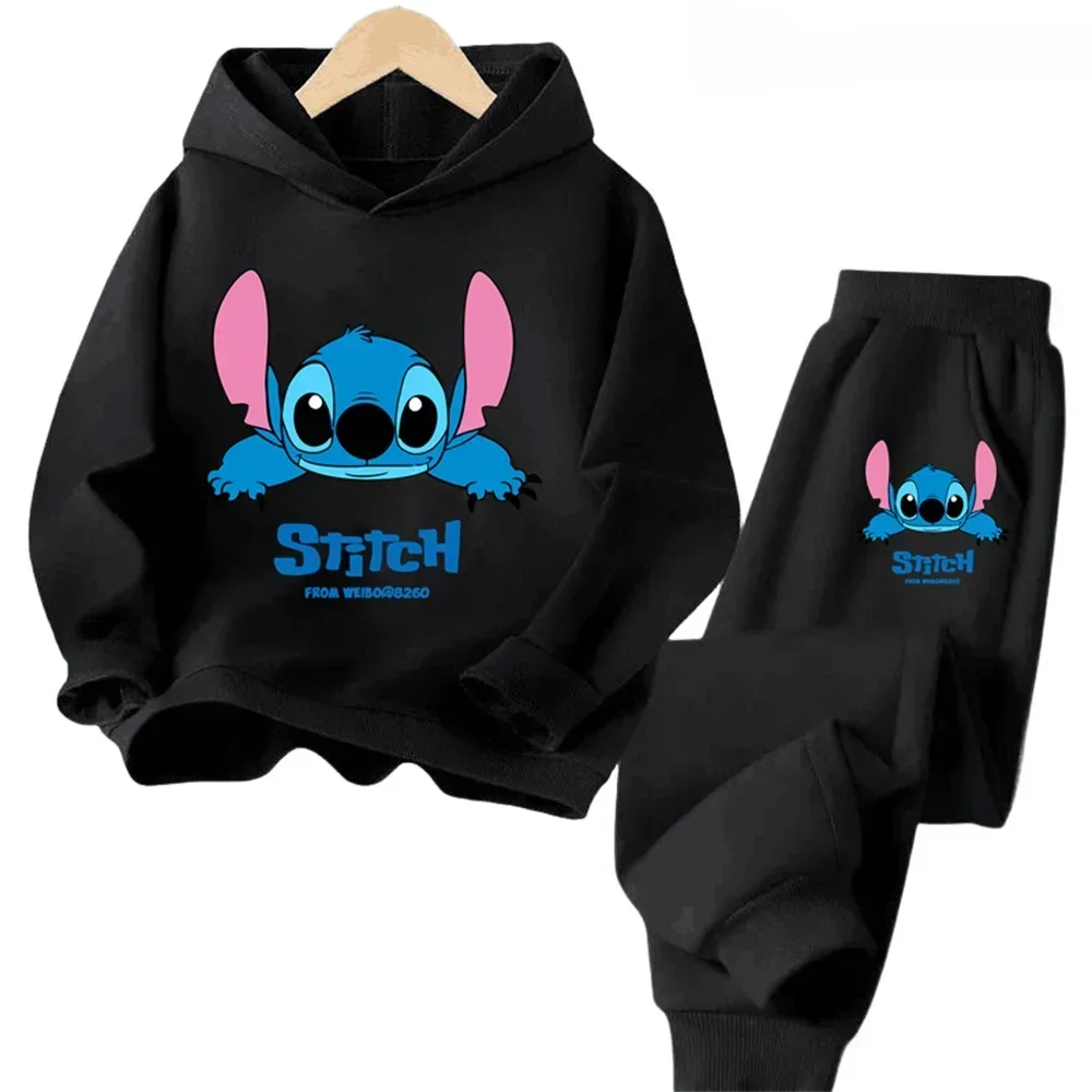 thumbnail image 1 of Conjunto de 2 piezas de sudadera y pantalones con dibujos animados de Disney Stitch 2024 para niños, ropa de moda para primavera y otoño, sudadera para niños y niñas, traje deportivo para niños, 1 of 4