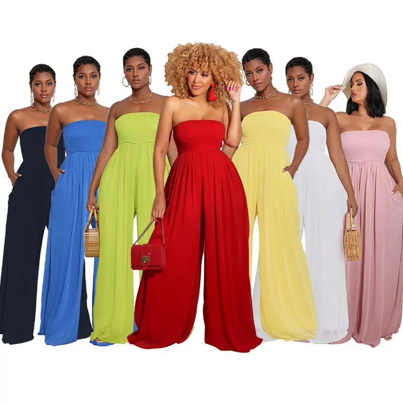 

PDEP One Pieces Outfit Jumpsuit Women 2023 Monos Elegantes Mujer Largo Summer Chiffon High Waist Strapless Wide Leg Pants